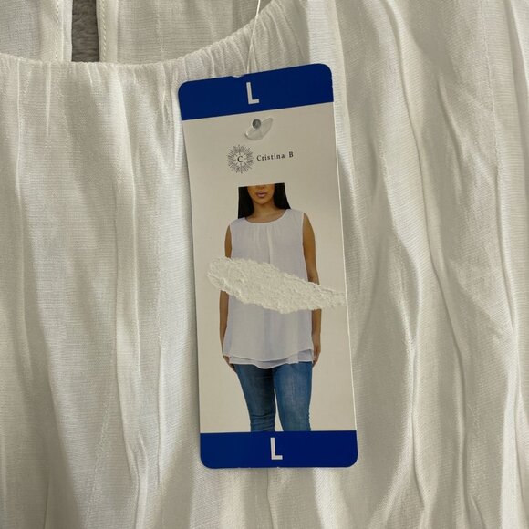 NEW Cristina B Women's L White Sleeveless Layered Blouse Viscose & Polyester - Picture 7 of 10